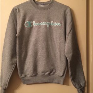 Grey and minty blue champion sweatshirt